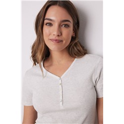 Camiseta manga corta canalé gris