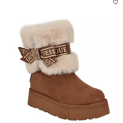GUESS Women's Denla Cold Weather Faux Fur Cozy Booties