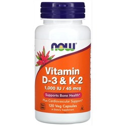 Капсулы NOW Vitamin D-3 & K-2, 90 г, 100 мл, 120 шт.