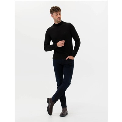 Siyah Slim Fit Yarım Balıkçı Basic Triko Kazak