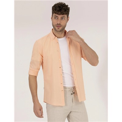 Turuncu Slim Fit Uzun Kollu Gömlek