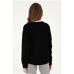 Kadın Siyah Basic Bisiklet Yaka Sweatshirt
