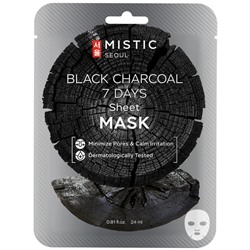MISTIC BLACK CHARCOAL 7 DAYS Sheet mask Тканевая маска для лица с древесным углём 24мл