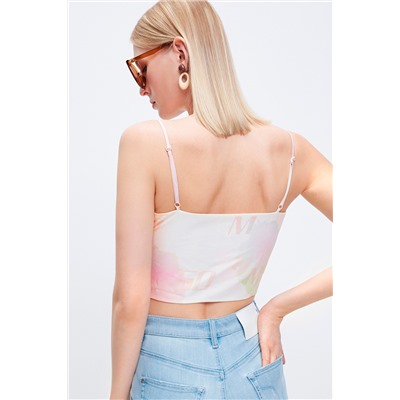 Crop top de seda Crudo y rosa