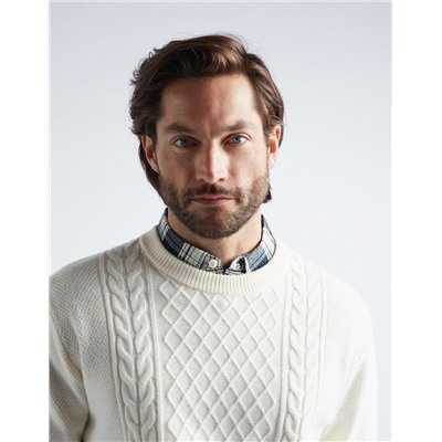 Braided Knitted Jumper, Men, White