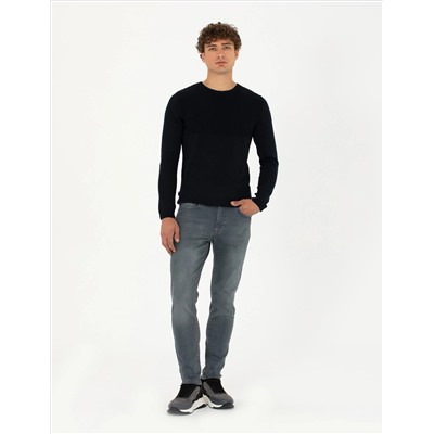 Lacivert Slim Fit Bisiklet Yaka Triko Kazak