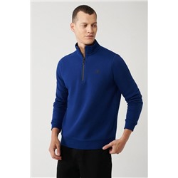 Avva Erkek Saks Dik Yaka Fermuarlı Içi Polarlı 3 Iplik Regular Fit Standart Kesim Unisex Sweatshirt E001020