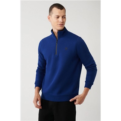 Avva Erkek Saks Dik Yaka Fermuarlı Içi Polarlı 3 Iplik Regular Fit Standart Kesim Unisex Sweatshirt E001020