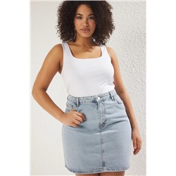 Beyaz Fitted/Vücuda Oturan Sırtı Detaylı Kare Yaka Çıtçıtlı Esnek Örme Body TBBSS25CS00002