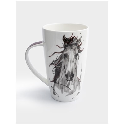 Кружка, 600 мл, фарфор F, черно-белая, Конь, Horse