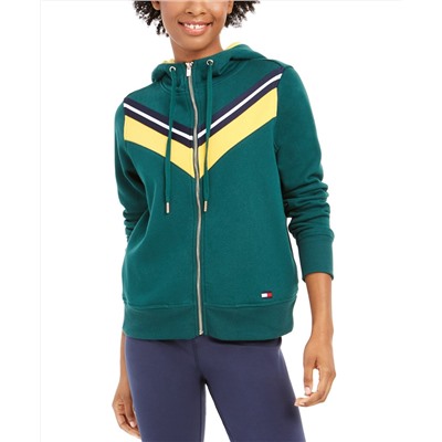 Tommy Hilfiger Sport Chevron-Striped Zippered Hoodie