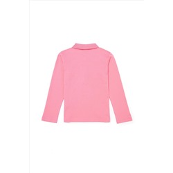 Çocuk Pembe Polo Yaka Basic Sweatshirt