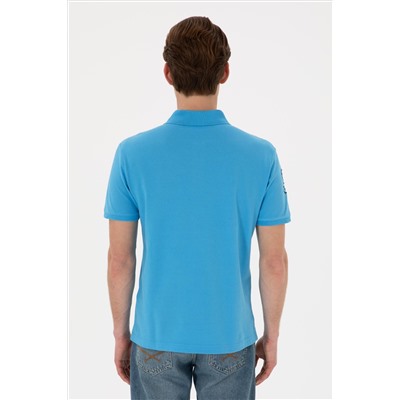 Erkek Slim Fit Polo Yaka Turkuaz Basic Tişört