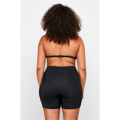 Siyah Yüksek Bel Vücuda Oturan Mini Şort Örme Büyük Beden Bikini Altı TBBSS24CR00008