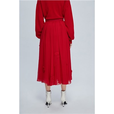 Falda midi de seda Rojo