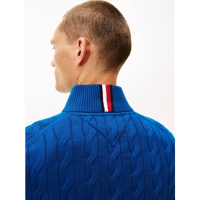 Cable Knit Mockneck Quarter-Zip Sweater