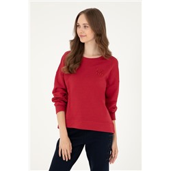 Kadın Kırmızı Basic Bisiklet Yaka Sweatshirt