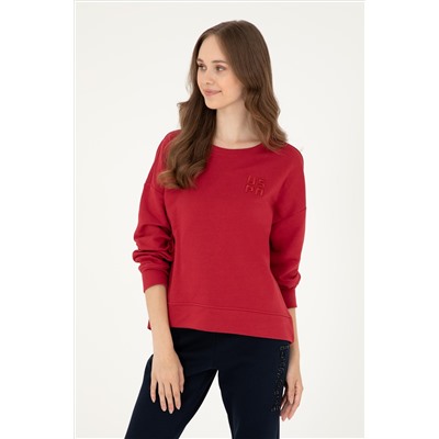 Kadın Kırmızı Basic Bisiklet Yaka Sweatshirt