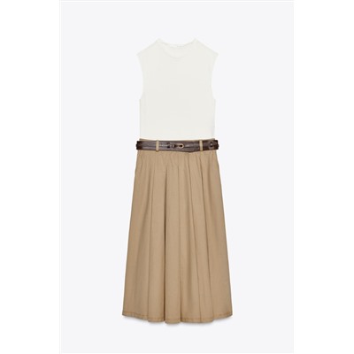 CONTRAST BELTED DRESS