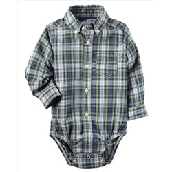 Plaid Button-Front Bodysuit