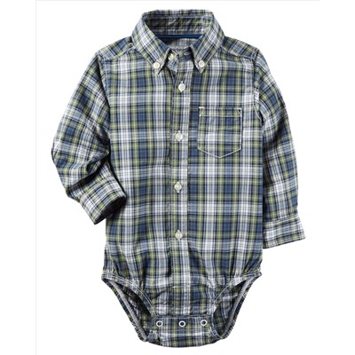 Plaid Button-Front Bodysuit