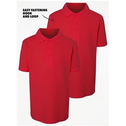 Red Easy On Short Sleeve School Polo Shirts 2 Pack