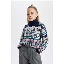 Defacto Kız Çocuk Regular Fit Balıkçı Yaka Kazak B2667A823WN