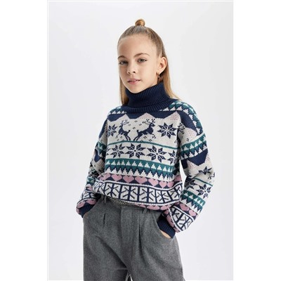 Defacto Kız Çocuk Regular Fit Balıkçı Yaka Kazak B2667A823WN