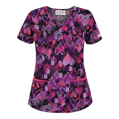 UA Bohemian Heart Black Print Scrub Top