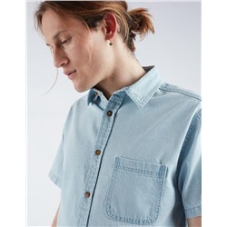 Denim Short Sleeve Shirt, Men, Light Blue
