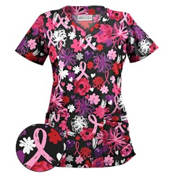 UA Painted Pink Ribbons Black Print Scrub Top