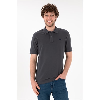 Erkek Regular Fit Polo Yaka Antrasit Basic Tişört