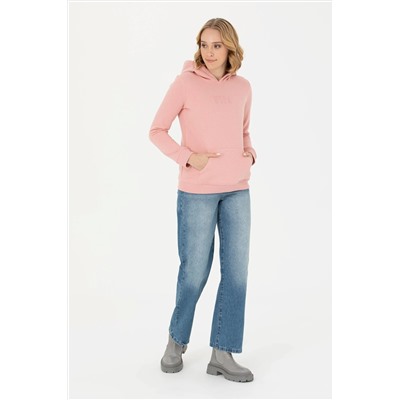 Kadın Pudra Kapüşonlu Basic Sweatshirt
