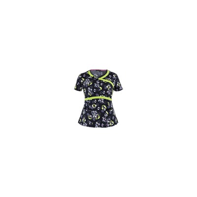 Heartsoul Fleur Girl Print Mock Wrap Scrub Top
