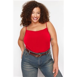 Kırmızı Degaje Yaka Askılı Örme Bluz TBBSS24AF00006