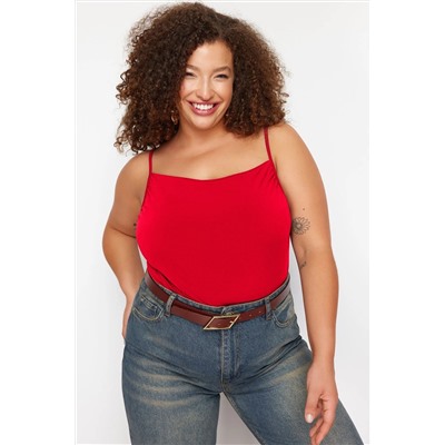 Kırmızı Degaje Yaka Askılı Örme Bluz TBBSS24AF00006