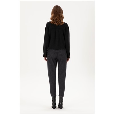 Kadın Siyah Mom High Waist Fit Jean Pantolon