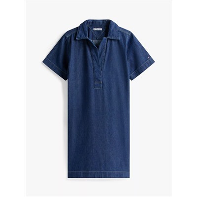 Short-Sleeve Denim Pullover Dress