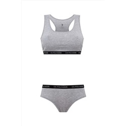 U.S. Polo Assn. Kadın Modal Pamuklu Çapraz Kalın Askılı Gri Melanj 2'li Sporcu Büstiyer Şort Takımı TYCAHE1Y3N169376131108095