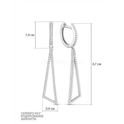 Серьги из серебра с фианитами родированные 925 пробы 11-1308р