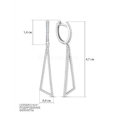Серьги из серебра с фианитами родированные 925 пробы 11-1308р