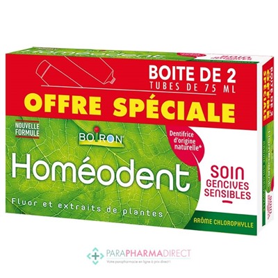 Boiron Homéodent - Soin Gencives Sensibles - Goût Chlorophylle - Dentifrice 2x75 mlLot  × 2