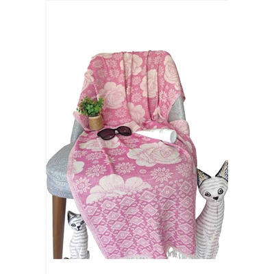 Peştanoz, %100 Pamuk Peştemal, Güllü Desen , 2 Katlı Jakarlı Dokuma, Pembe ,Plaj Havlusu, Banyo Havlusu