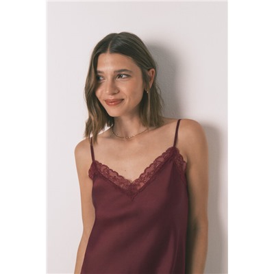 Camisón largo encaje vino