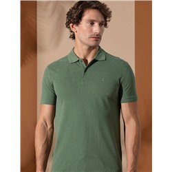 Haki Slim Fit Polo Yaka Basic Tişört