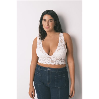 Sujetador bralette halter encaje beige