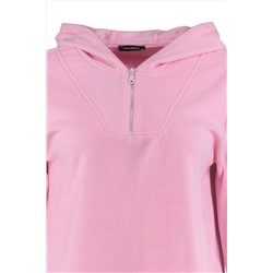 Pembe Kapüşonlu Kalın Polar Örme Sweatshirt TBBAW23AO00064