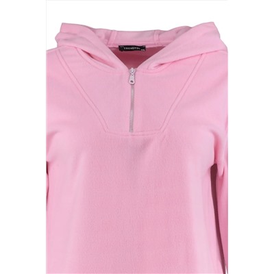 Pembe Kapüşonlu Kalın Polar Örme Sweatshirt TBBAW23AO00064