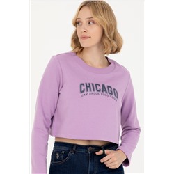 Kadın Lila Bisiklet Yaka Sweatshirt