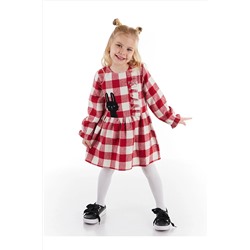 Denokids Siyah Tavşan Ekose Kalın Dokuma Kırmızı Kız Çocuk Elbise CFF-21S1-045